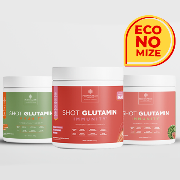 Combo 3 Shot Glutamin Immunity com NAC – 1 Unidade Sabor Morango + 1 Unidade Sabor Limão + 1 Unidade Sabor Melancia – 150g por pote