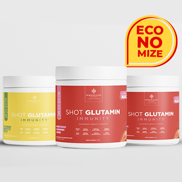 Combo 3 Shot Glutamin Immunity com NAC – 2 Unidades Sabor Morango + 1 Unidade Sabor Abacaxi – 150g por pote