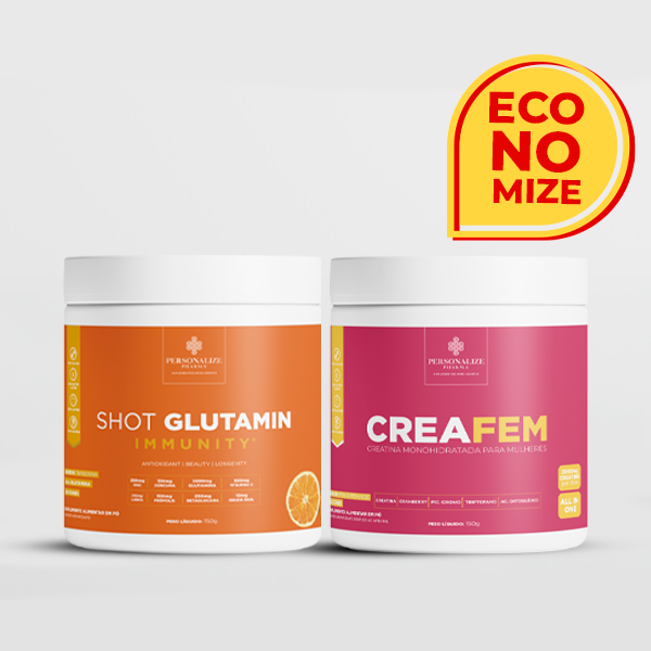 Combo Desinflama Mulher - Shot Glutamin Immunity com NAC (Sabor Tangerina) + Creafem - 150g por pote