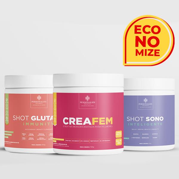 Combo Rotina Completa - Shot Glutamin Immunity (sabor melancia) + Creafem + Shot Sono Inteligente - Magnésio Inositol