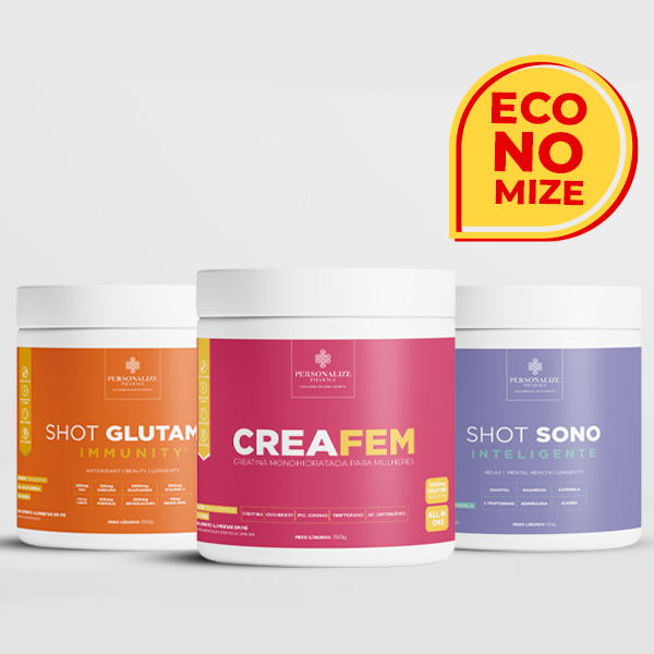 Combo Rotina Completa - Shot Glutamin Immunity (sabor tangerina) + Creafem + Shot Sono Inteligente - Magnésio Inositol