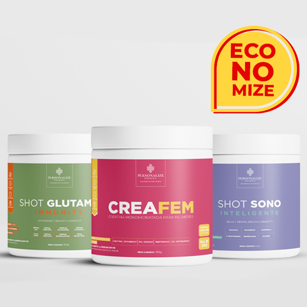 Combo Rotina Completa - Shot Glutamin Immunity (sabor limão) + Creafem + Shot Sono Inteligente - Magnésio Inositol