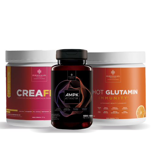 Trio Fit Completo - Creafem + Shot Glutamin Immunity (Sabor Tangerina) + AMPK