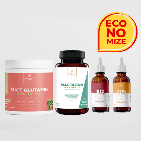 Combo Tireóide - Shot Glutamin Immunity (sabor melancia) + Mag Blend + Vitamina B12 + Vitamina D3K2