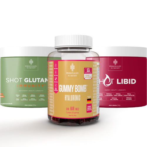 Combo Renove-se - Shot Glutamin Immunity Sabor Limão, Shot Libid & Gummy Bomb Hyaluronic
