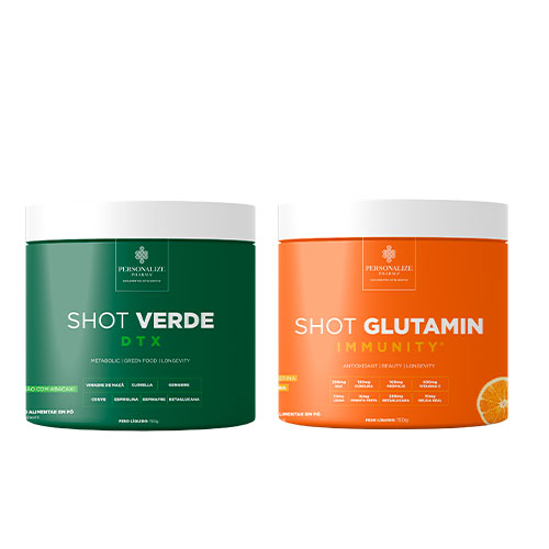Dupla Inteligente - Shot Verde Detox + Shot Glutamin Immunity (Sabor Tangerina) - Rende 30 dias