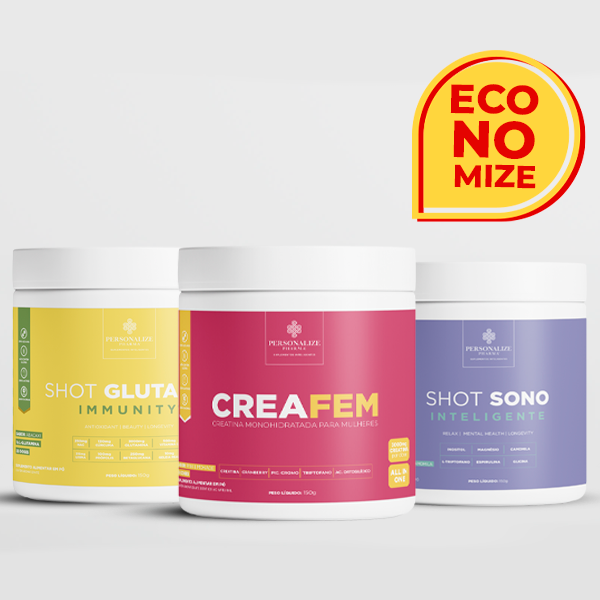 Combo Rotina Completa - Shot Glutamin Immunity (sabor abacaxi) + Creafem + Shot Sono Inteligente - Magnésio Inositol