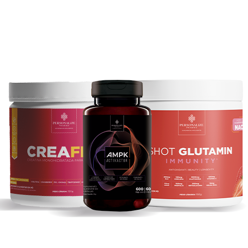 Trio Fit Completo - Creafem + Shot Glutamin Immunity (Sabor Morango) + AMPK