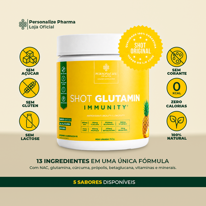 Combo 3 Shot Glutamin Immunity com NAC - 2 Unidades Sabor Abacaxi + 1 Unidade Sabor Tangerina - 150g por pote