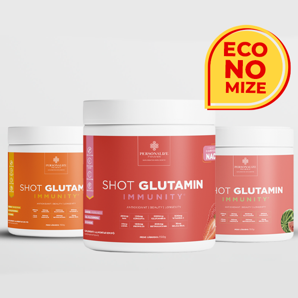 Combo 3 Shot Glutamin Immunity com NAC – 1 Unidade Sabor Morango + 1 Unidade Sabor Tangerina + 1 Unidade Sabor Melancia – 150g por pote