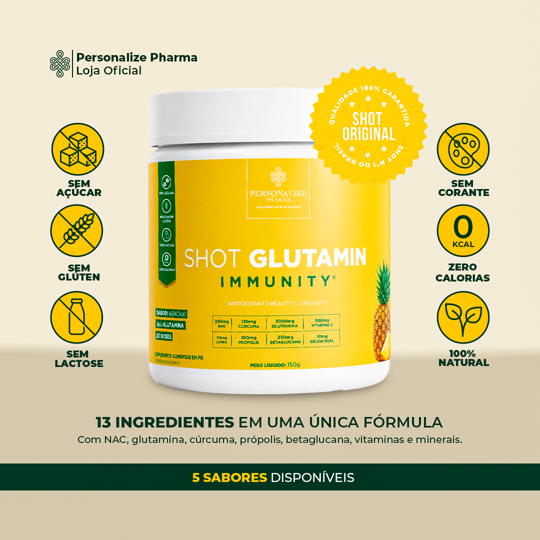 Combo Dia e Noite - Shot Glutamin Immunity (sabor Abacaxi) + Shot Sono Inteligente - 150g por pote