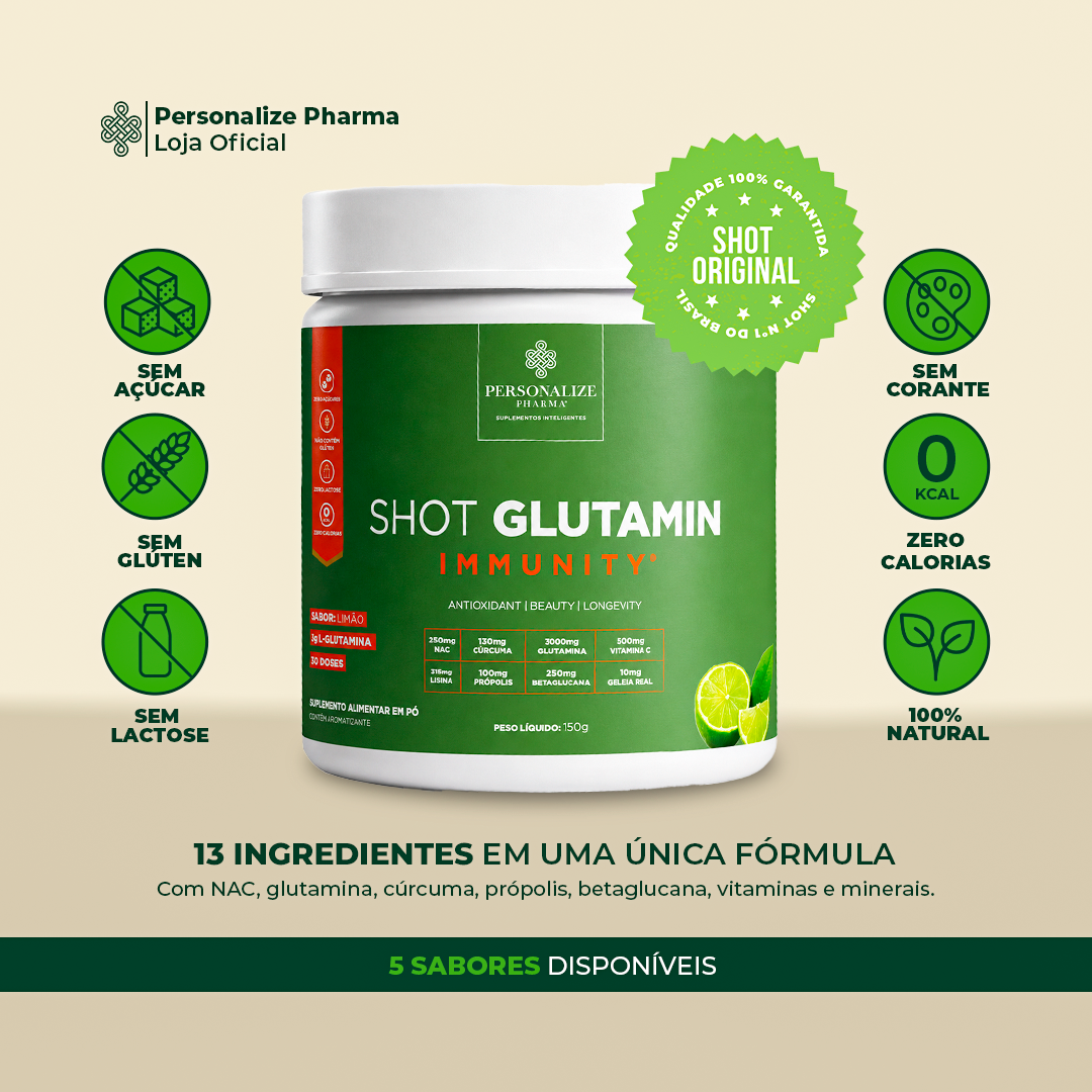 Dupla Inteligente - Shot Verde Detox + Shot Glutamin Immunity (Sabor Limão) - Rende 30 dias