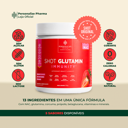 Combo 3 Shot Glutamin Immunity com NAC – 3 Unidades Sabor Morango – 150g por pote