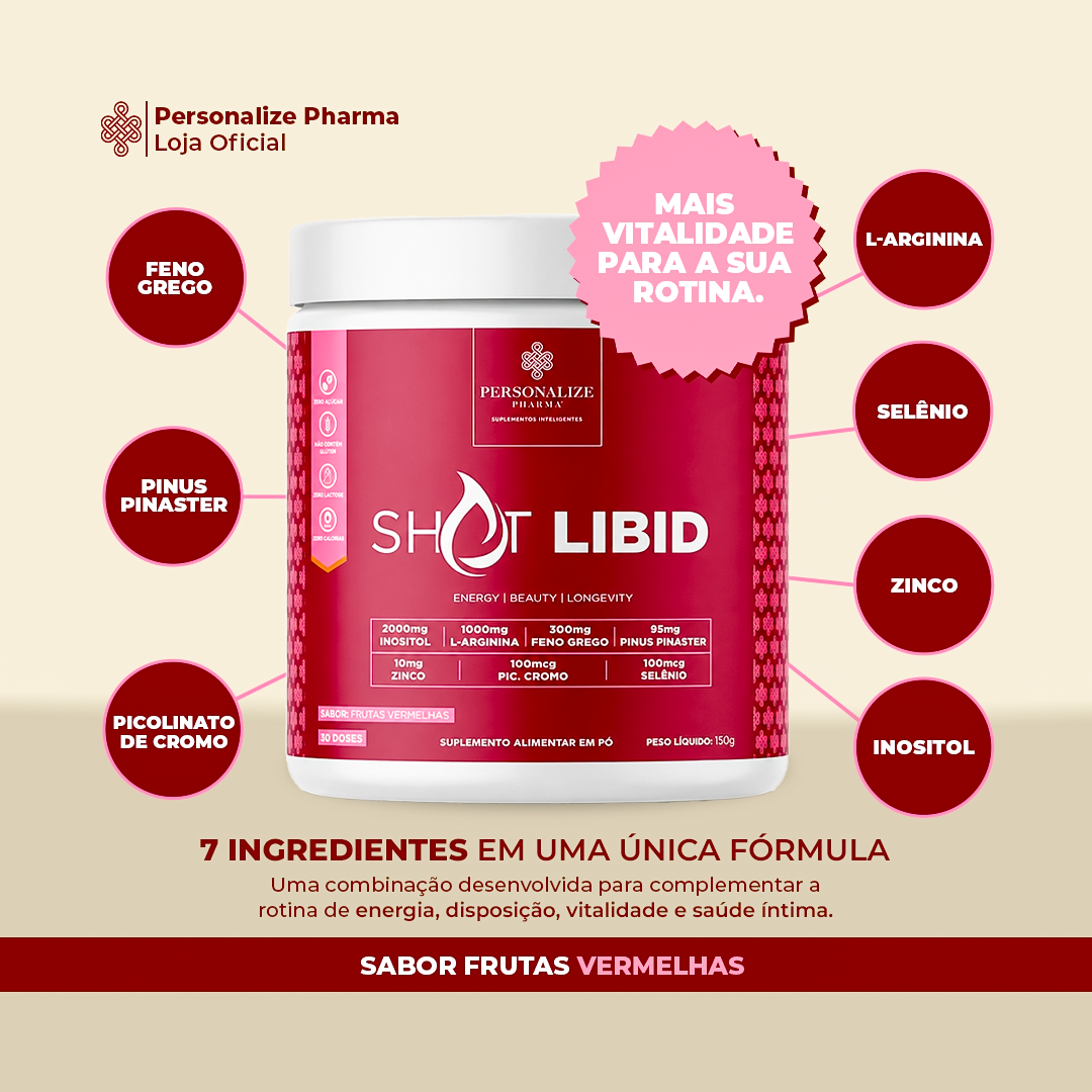Combo Vida Abundante - Shot Glutamin Immunity (Sabor limão), Shot Verde Detox, Shot Libid, Shot Sono Inteligente - 150g por pote