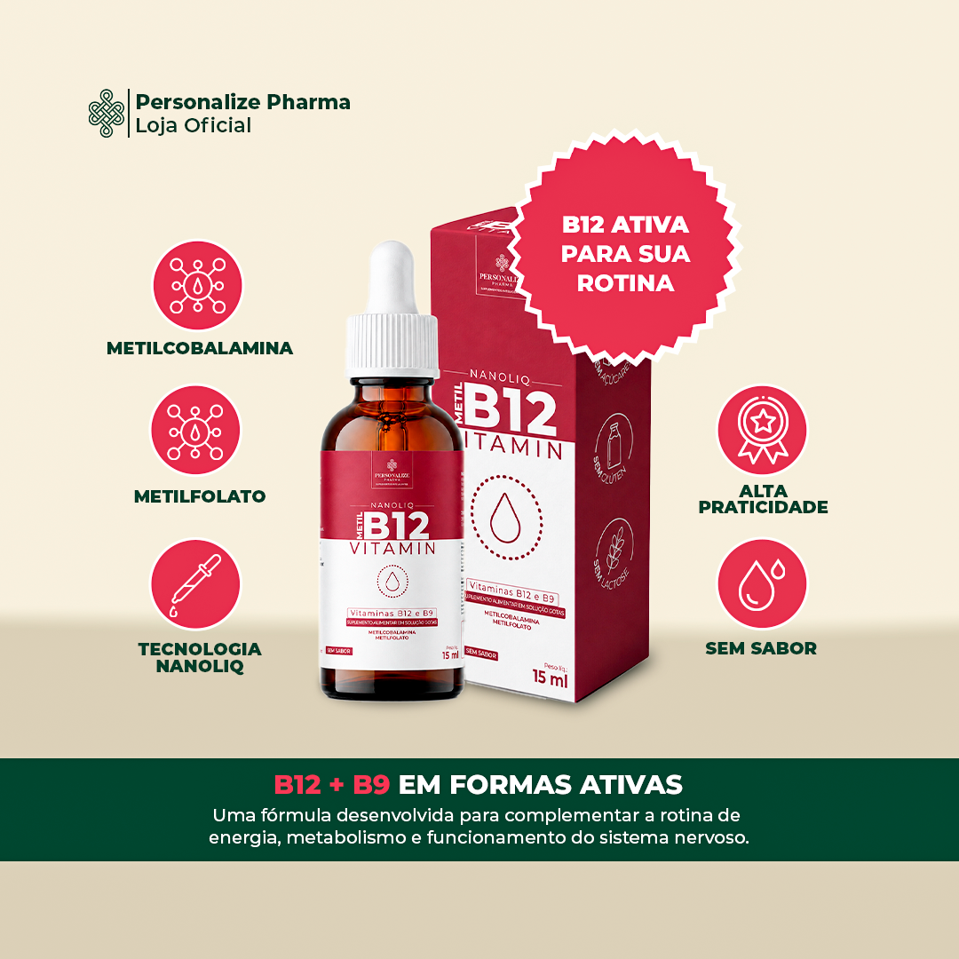 VITAMINA B12 NANOLIQ - Sua dose de bem-estar – 15 ml – sem sabor