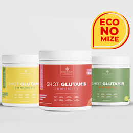Combo 3 Shot Glutamin Immunity com NAC – 1 Unidade Sabor Morango + 1 Unidade Sabor Limão + 1 Unidade Sabor Abacaxi – 150g por pote