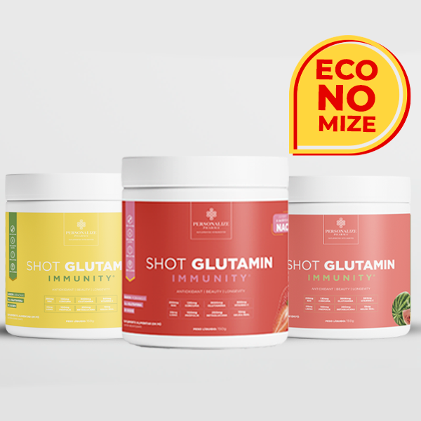Combo 3 Shot Glutamin Immunity com NAC – 1 Unidade Sabor Morango + 1 Unidade Sabor Melancia + 1 Unidade Sabor Abacaxi – 150g por pote