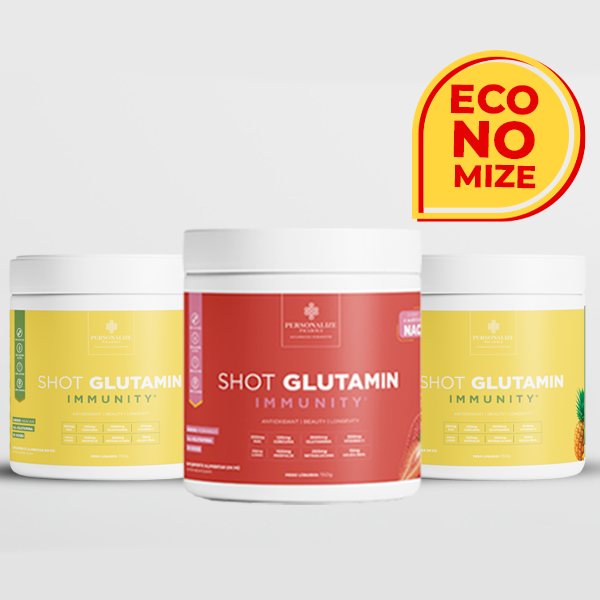 Combo 3 Shot Glutamin Immunity com NAC – 1 Unidade Sabor Morango + 2 Unidades Sabor Abacaxi – 150g por pote