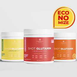 Combo 3 Shot Glutamin Immunity com NAC – 1 Unidade Sabor Morango + 1 Unidade Sabor Tangerina + 1 Unidade Sabor Abacaxi – 150g por pote