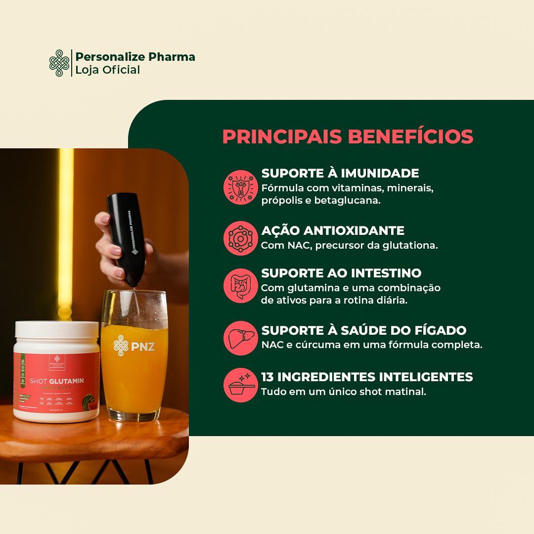 Combo 3 Shot Glutamin Immunity - 2 Unidades Sabor Melancia + 1 Unidade Sabor Limão - 150g por pote