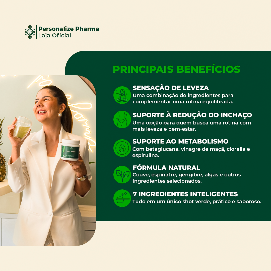Shot Verde Detox - Sabor Limão com Abacaxi - Seu Detox mais inteligente - Rende 30 dias