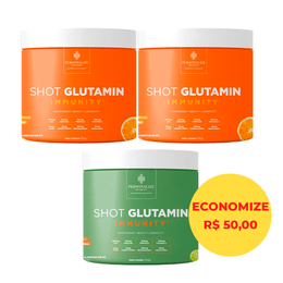 Combo 3 Shot Glutamin Immunity com NAC - 1 Unidade Sabor Limão  + 2 Unidades Sabor Tangerina - Rende 90 dias