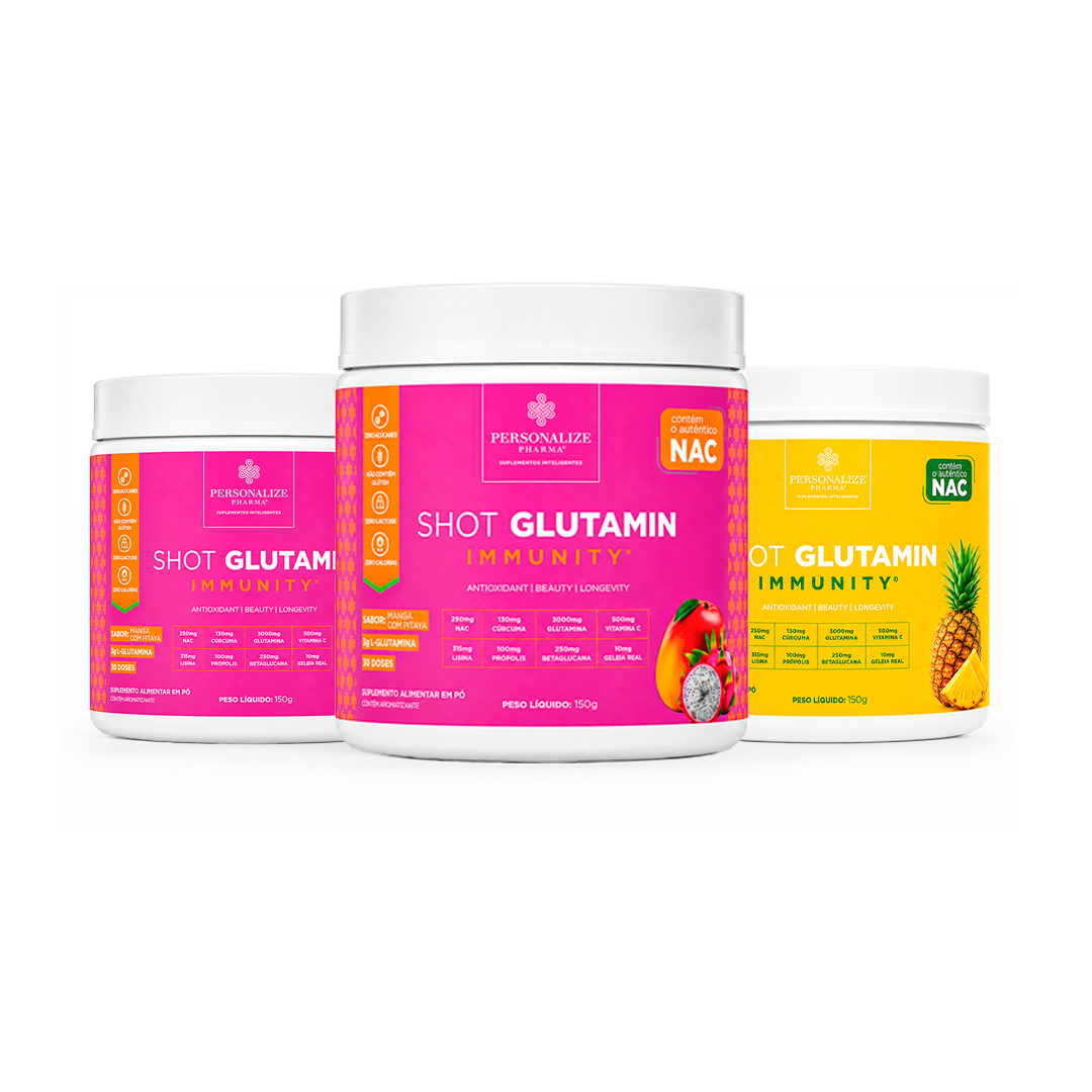 Combo 3 Shot Glutamin Immunity com NAC – 2 Unidades Manga com Pitaya + 1 Unidade Sabor Abacaxi– 150g por pote (Cópia) (Cópia) (Cópia) (Cópia) (Cópia)