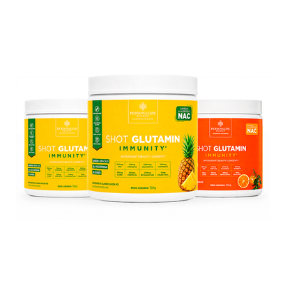 Combo 3 Shot Glutamin Immunity com NAC - 2 Unidades Sabor Abacaxi + 1 Unidade Sabor Tangerina - 150g por pote