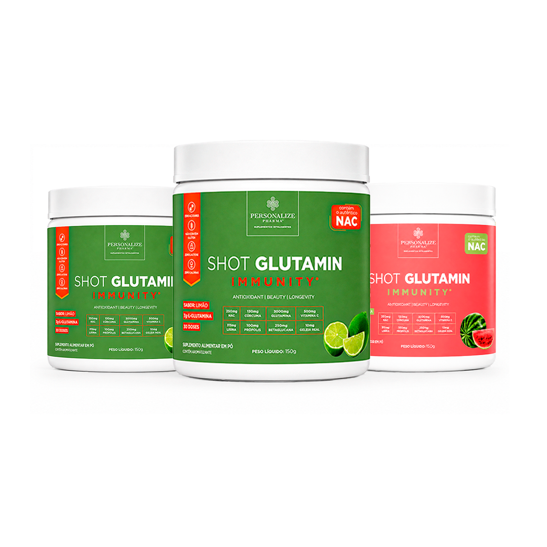 Combo 3 Shot Glutamin Immunity - 1 Unidade Sabor Melancia + 2 Unidades Sabor Limão - 150g por pote