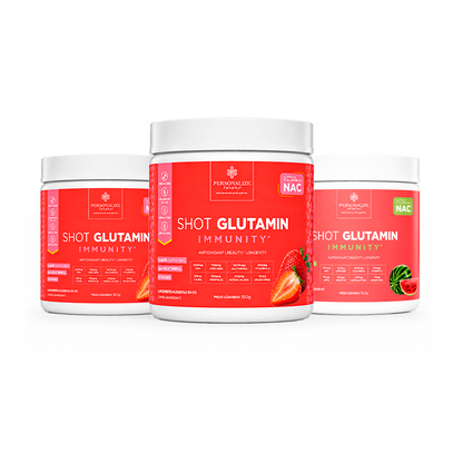 Combo 3 Shot Glutamin Immunity com NAC – 2 Unidades Sabor Morango + 1 Unidade Sabor Melancia – 150g por pote