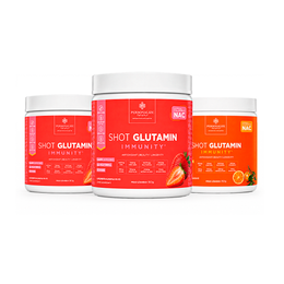 Combo 3 Shot Glutamin Immunity com NAC – 2 Unidades Sabor Morango + 1 Unidade Sabor Tangerina – 150g por pote