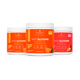 Combo 3 Shot Glutamin Immunity com NAC – 1 Unidade Sabor Morango + 2 Unidades Sabor Tangerina – 150g por pote