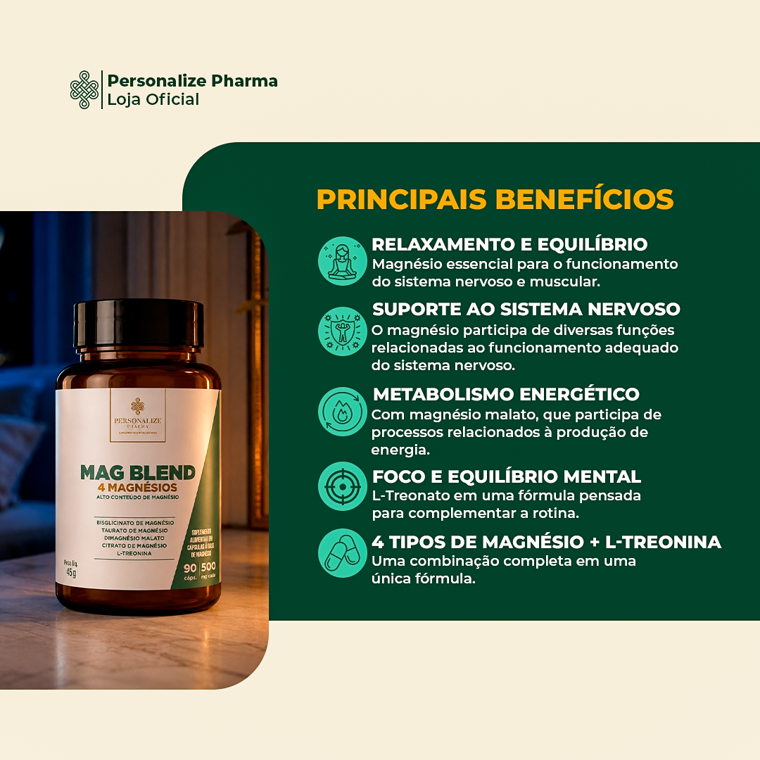 MAG BLEND – Blend de 4 MAGNÉSIOS – 90 cápsulas