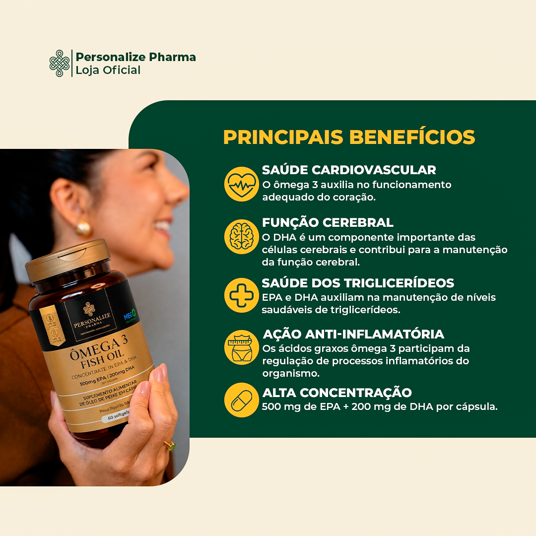 Combo Ômega 3 - 3 unidades- EPA 500mg / DHA 200mg por cápsula - 60 cápsulas