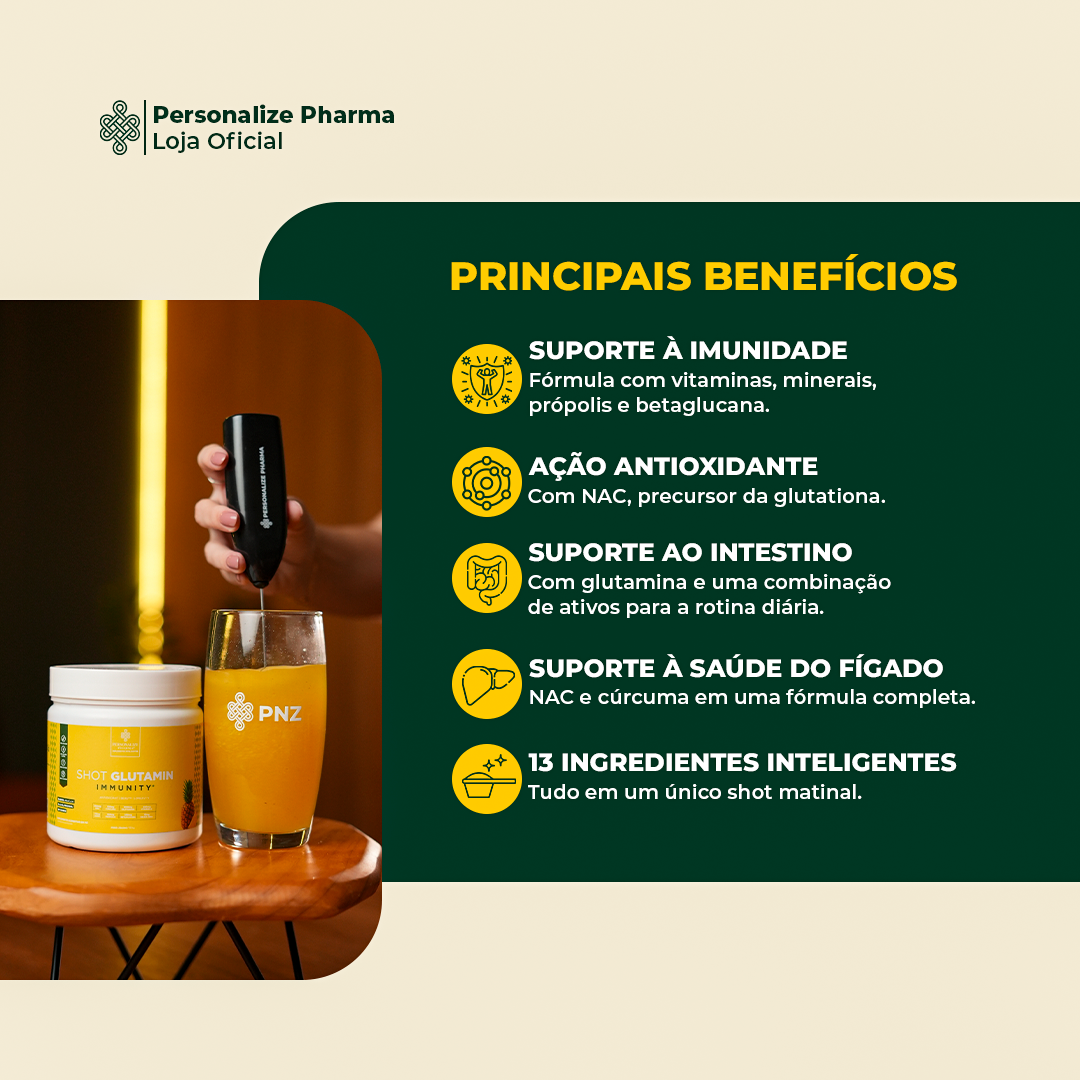 Combo Dia e Noite - Shot Glutamin Immunity (sabor Abacaxi) + Shot Sono Inteligente - 150g por pote