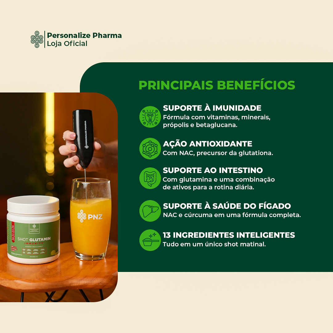 Dupla Inteligente - Shot Verde Detox + Shot Glutamin Immunity (Sabor Limão) - Rende 30 dias