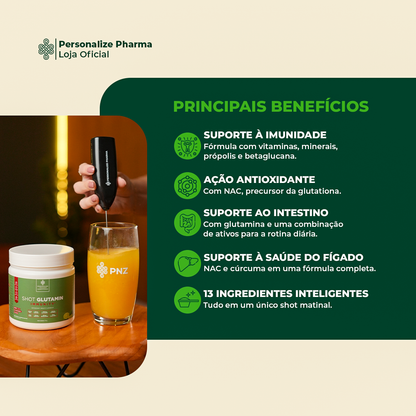 Dupla Inteligente - Shot Verde Detox + Shot Glutamin Immunity (Sabor Limão) - Rende 30 dias