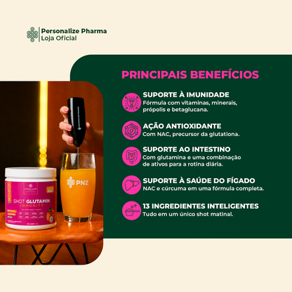 Combo 3 Shot Glutamin Immunity com NAC – 2 Unidades Manga com Pitaya + 1 Unidade Sabor Morango – 150g por pote