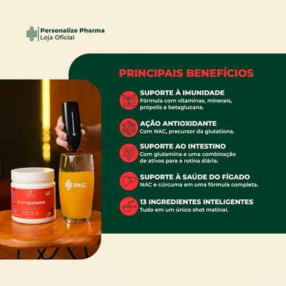 Combo 3 Shot Glutamin Immunity com NAC – 3 Unidades Sabor Morango – 150g por pote