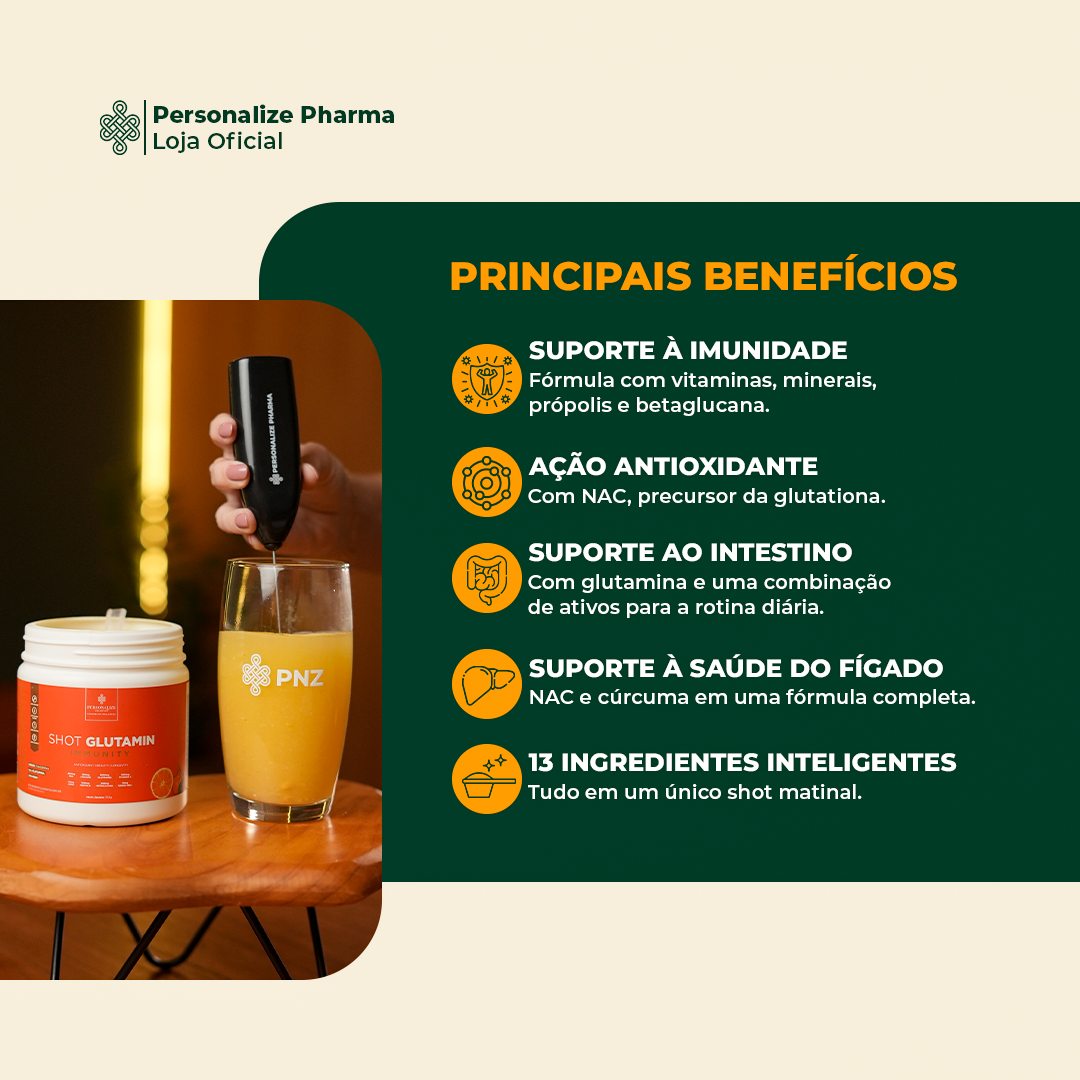 Combo 3 Shot Glutamin Immunity com NAC - 3 Unidades Sabor Tangerina - 150g por pote
