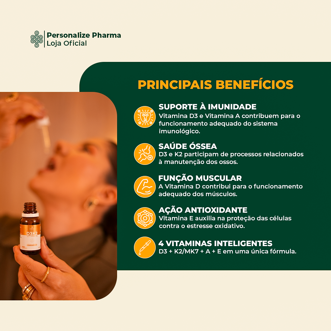 VITAMINA D3K2 NANOLIQ - Sua dose de imunidade – 15 ml – sabor laranja