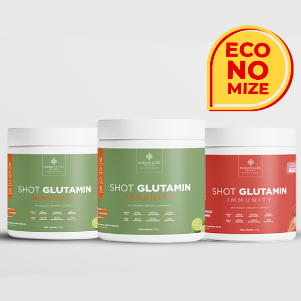 Combo 3 Shot Glutamin Immunity com NAC – 1 Unidade Sabor Morango + 2 Unidades Sabor Limão – 150g por pote