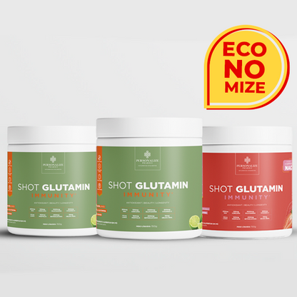 Combo 3 Shot Glutamin Immunity com NAC – 1 Unidade Sabor Morango + 2 Unidades Sabor Limão – 150g por pote