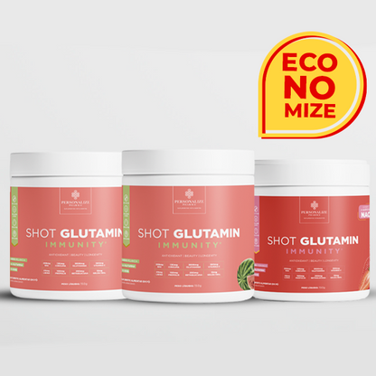 Combo 3 Shot Glutamin Immunity com NAC – 1 Unidade Sabor Morango + 2 Unidades Sabor Melancia – 150g por pote