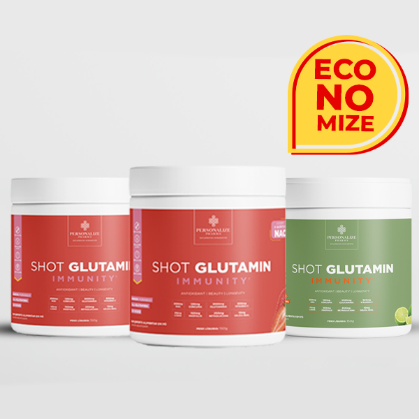 Combo 3 Shot Glutamin Immunity com NAC – 2 Unidades Sabor Morango + 1 Unidade Sabor Limão – 150g por pote