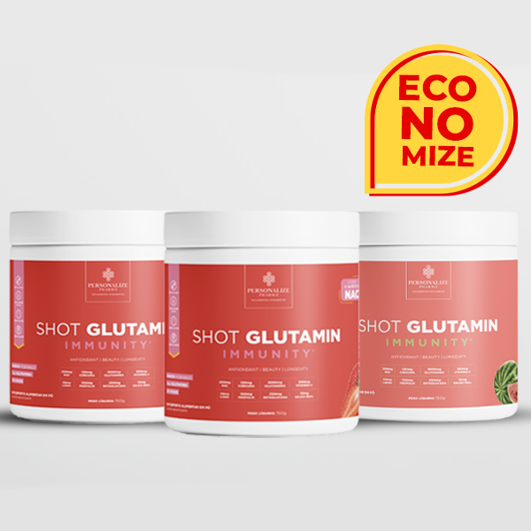 Combo 3 Shot Glutamin Immunity com NAC – 2 Unidades Sabor Morango + 1 Unidade Sabor Melancia – 150g por pote