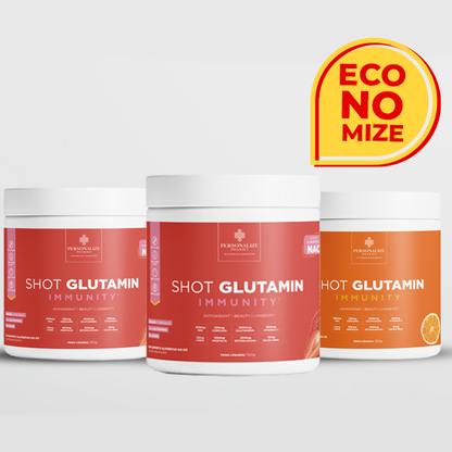 Combo 3 Shot Glutamin Immunity com NAC – 2 Unidades Sabor Morango + 1 Unidade Sabor Tangerina – 150g por pote