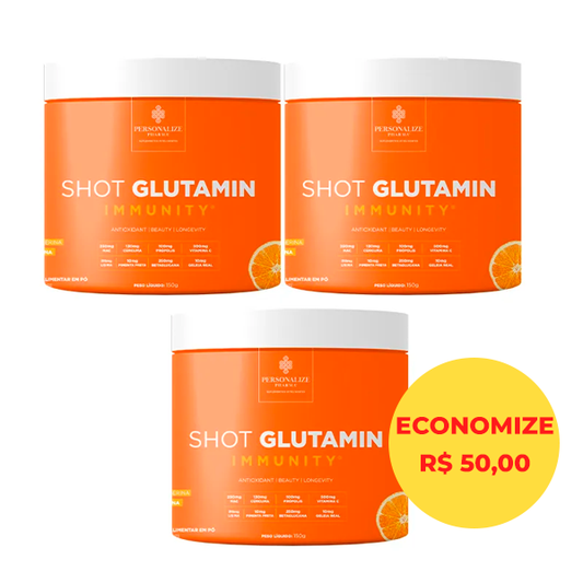 Combo 3 Shot Glutamin Immunity com NAC - 3 Unidades Sabor Tangerina - Rende 90 dias