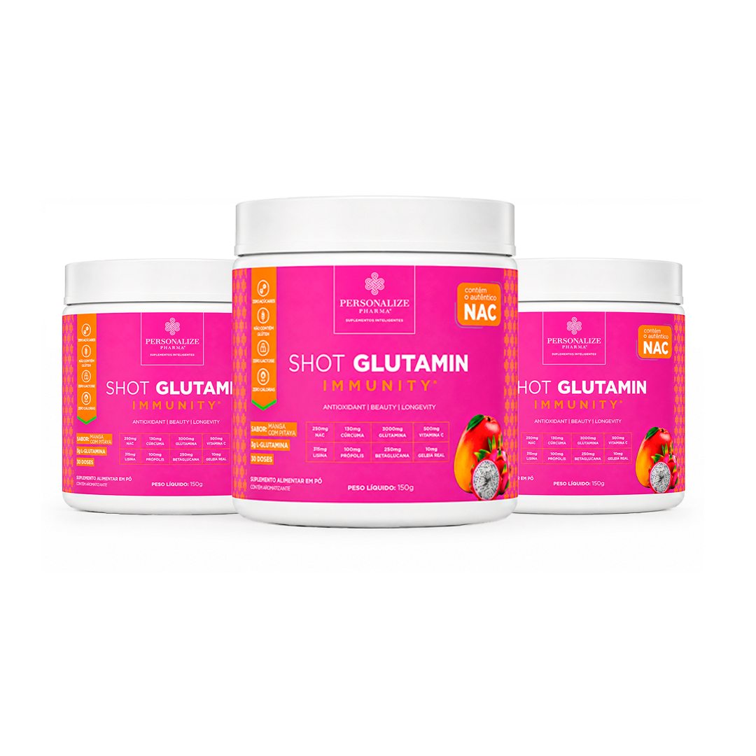 Combo 3 Shot Glutamin Immunity com NAC – 3 Unidades Sabor Manga com Pitaya – 150g por pote (Cópia) (Cópia) (Cópia)