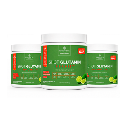 Combo 3 Shot Glutamin Immunity com NAC - Sabor Limão - Shot matinal completo e pronto - 150g por pote